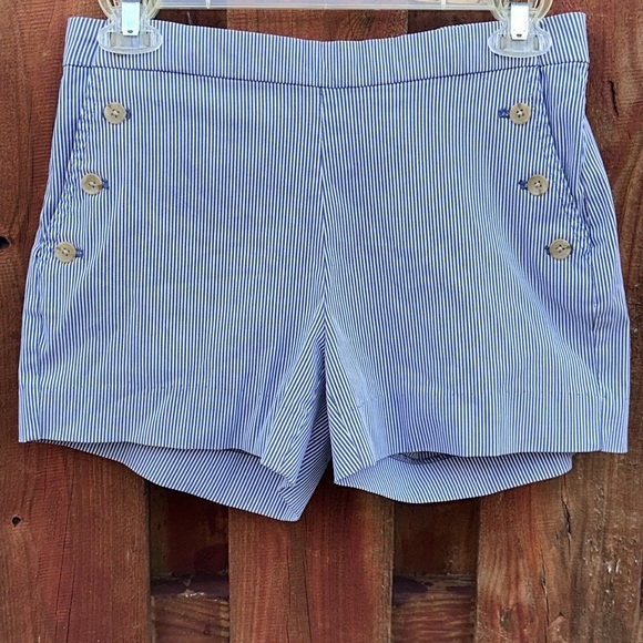 Banana Republic Pants - Banana Republic High Rise Sailor Shorts Blue White Striped Gold Button Size 0